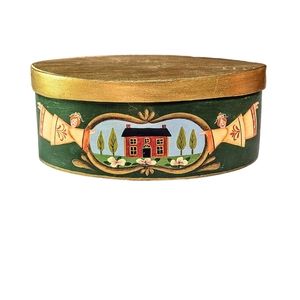 Vintage Primitive Tole Hand Painted Wooden Trinket Box 8x3.5x6.5 in